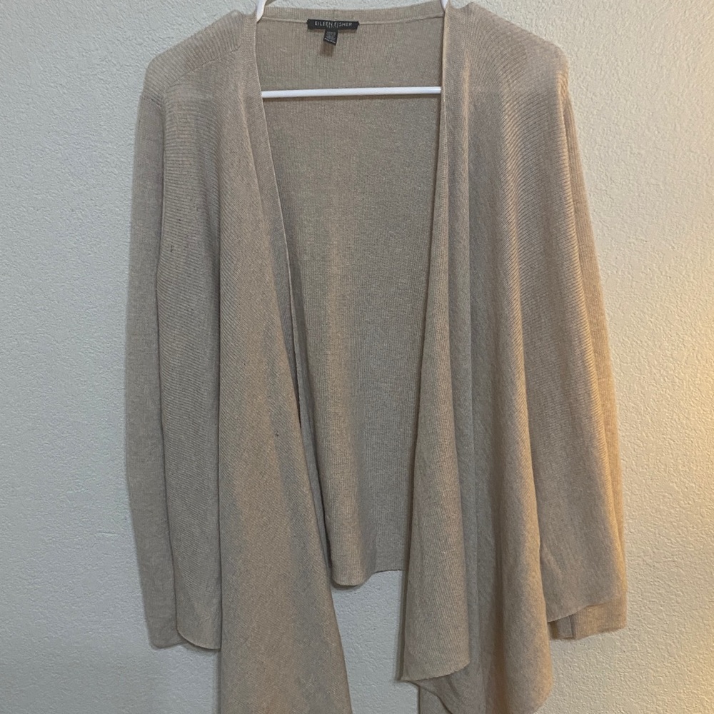 Eileen Fisher Open-Front Draped Cardigan - Light Beige